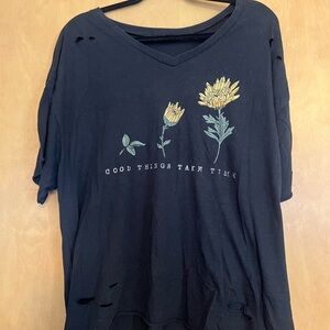 Black Tee with Yellow Floral Graphic